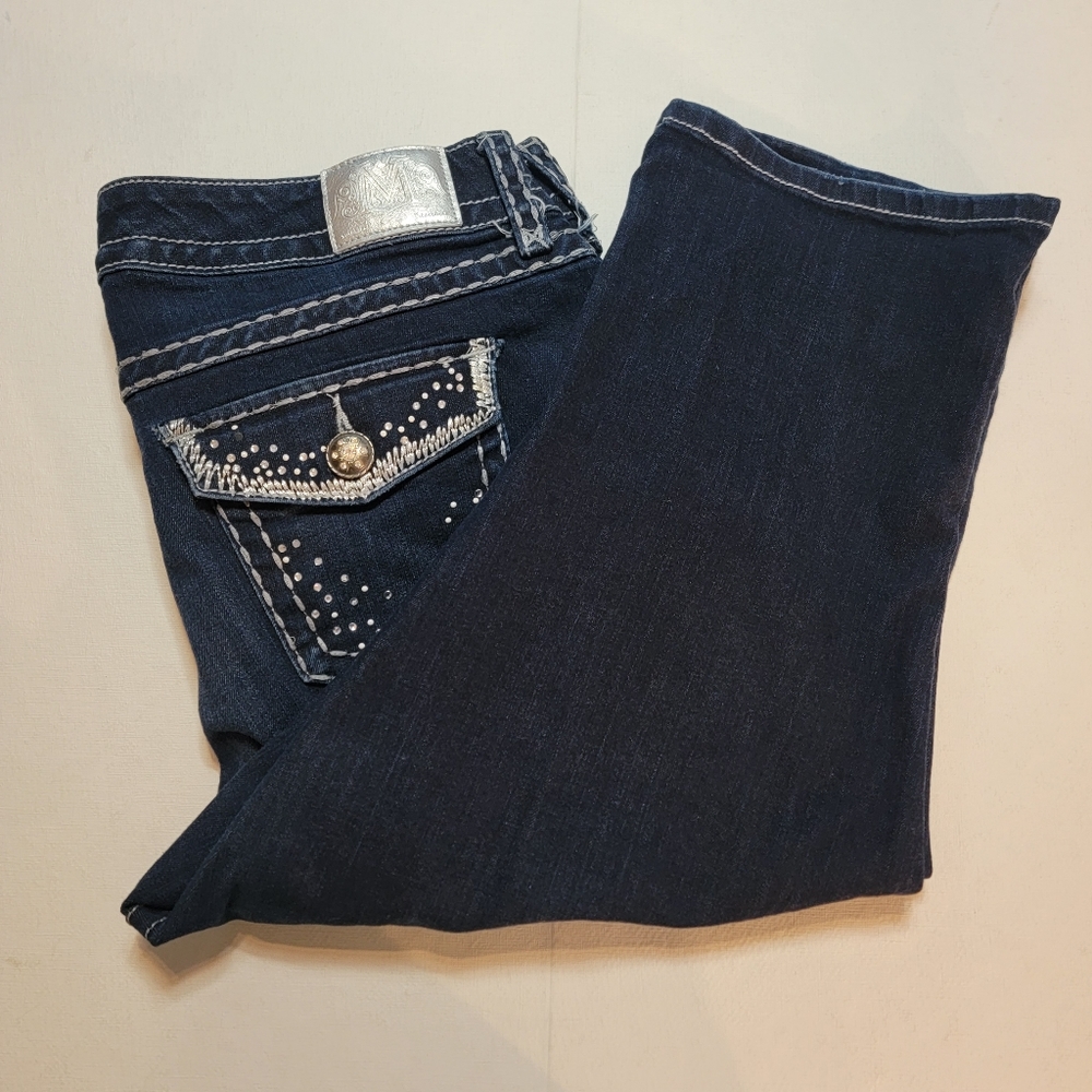 Maurices Dark Blue Denim Capris with Silver Stud Detail - Picture 4 of 11